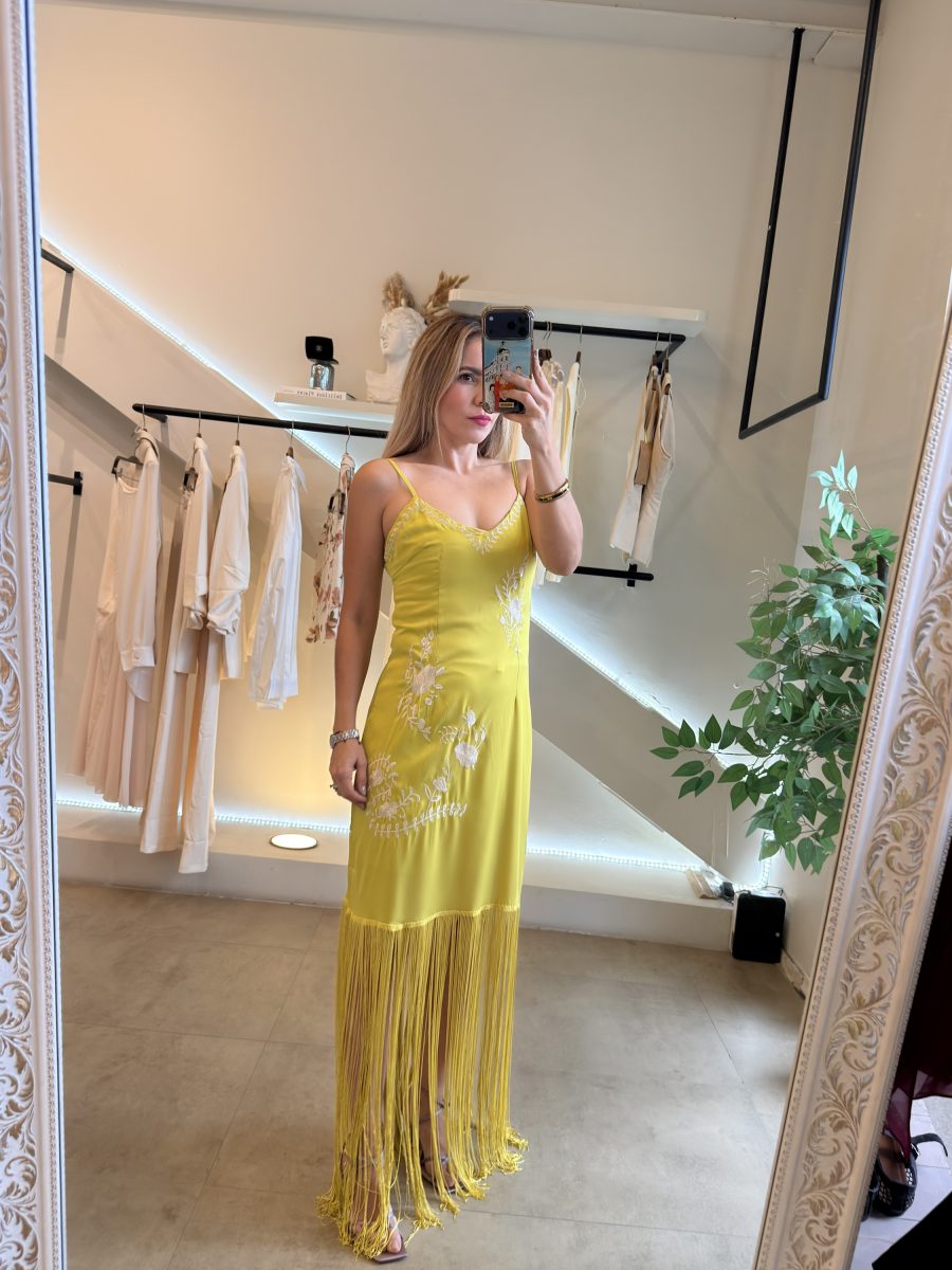 VESTIDO VERDE LIMON BORDADO - Imagen 4
