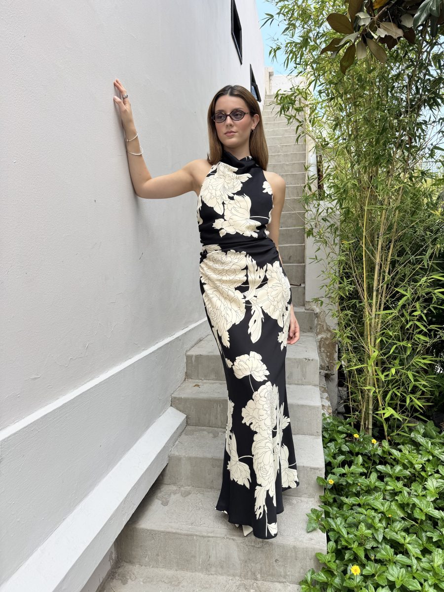 VESTIDO FLORAL BLACK WHITE