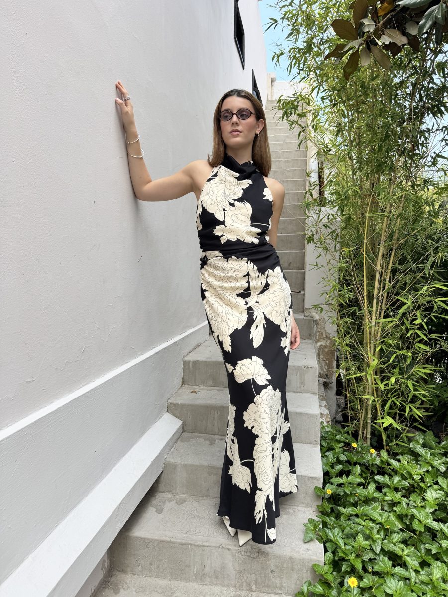 VESTIDO FLORAL BLACK WHITE - Imagen 2