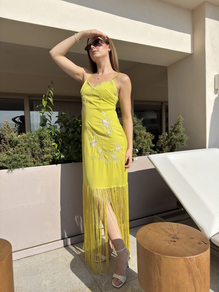 VESTIDO VERDE LIMON BORDADO - Imagen 3