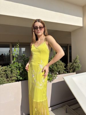 VESTIDO VERDE LIMON BORDADO
