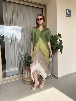 VESTIDO BICOLOR FLECOS GREEN