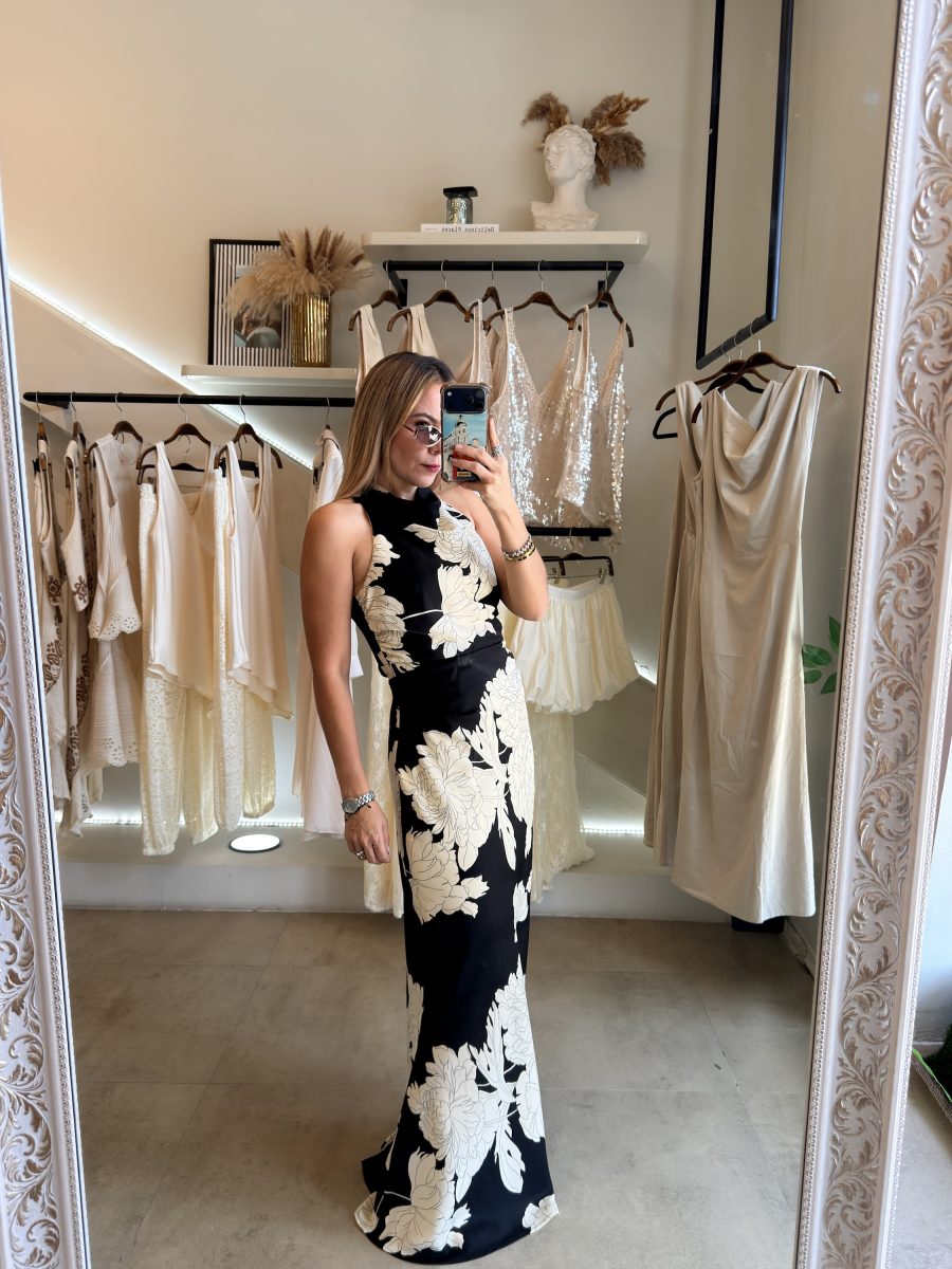 VESTIDO FLORAL BLACK WHITE - Imagen 7