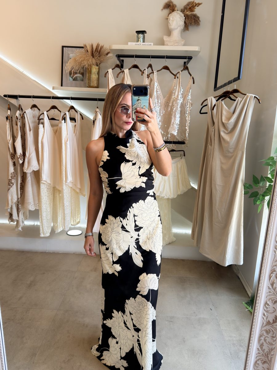 VESTIDO FLORAL BLACK WHITE - Imagen 5