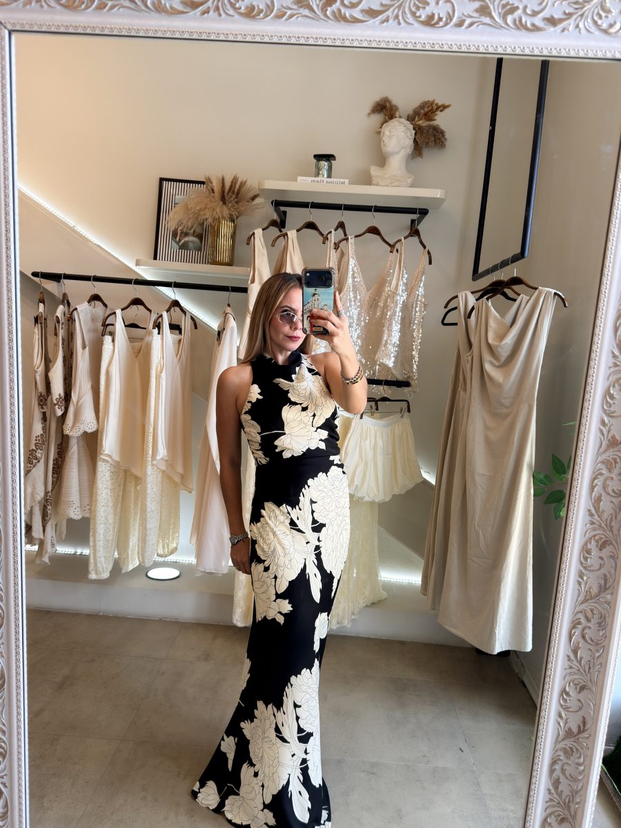 VESTIDO FLORAL BLACK WHITE - Imagen 8