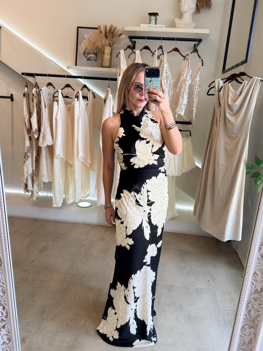 VESTIDO FLORAL BLACK WHITE - Imagen 6