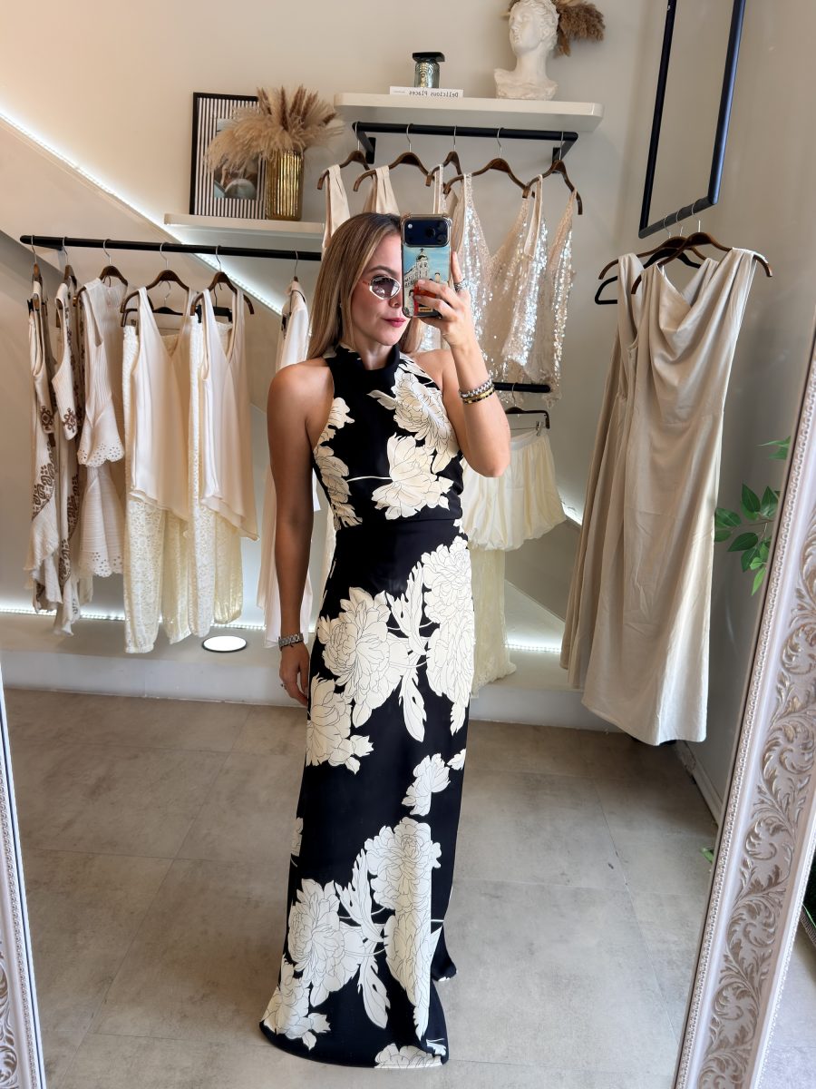 VESTIDO FLORAL BLACK WHITE - Imagen 4