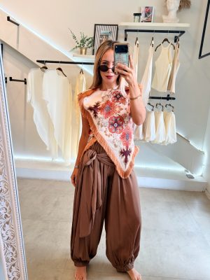 BLUSA ESPAÑOLA BEIGE FLECOS