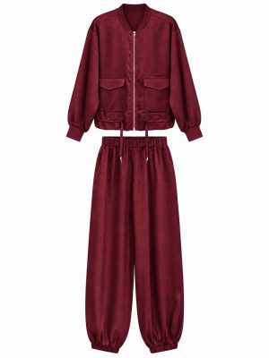 CONJUNTO BOMBER SATIN BURGUNDY