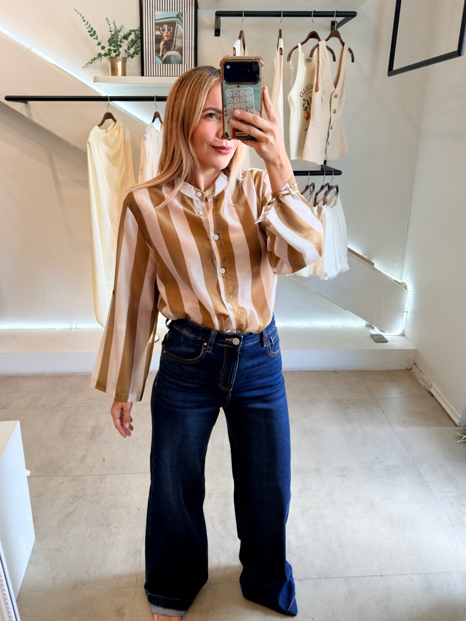 BLUSA LINES WHITE GOLD - Imagen 4