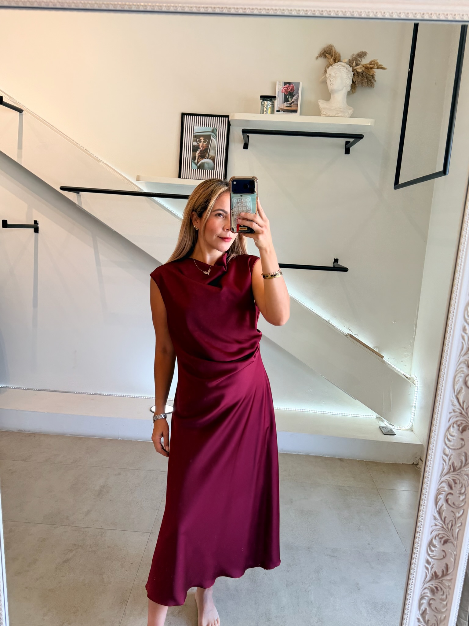 VESTIDO SATIN ITALIANO BURGUNDY - Imagen 6