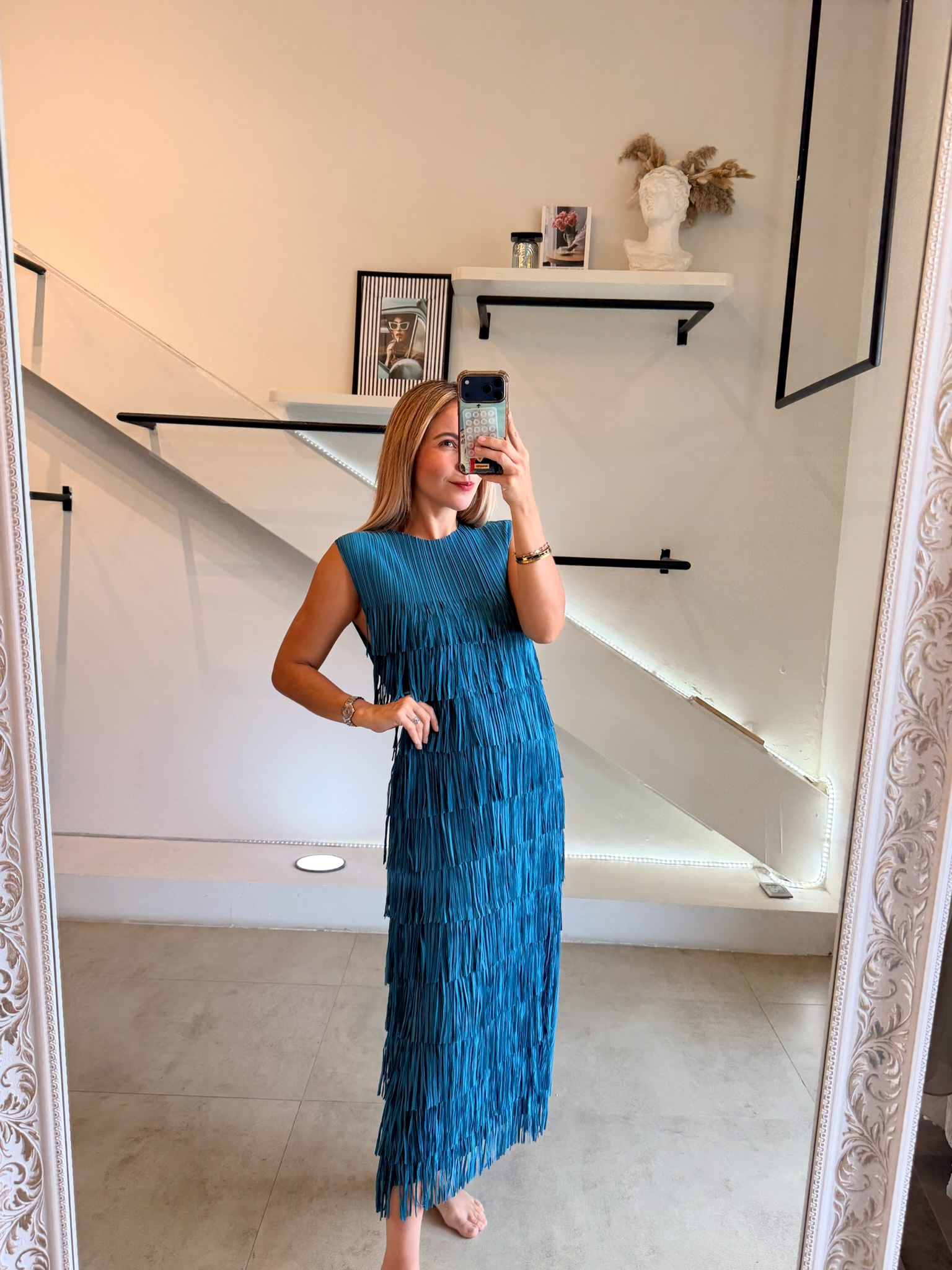 VESTIDO FLECOS TURQUESA