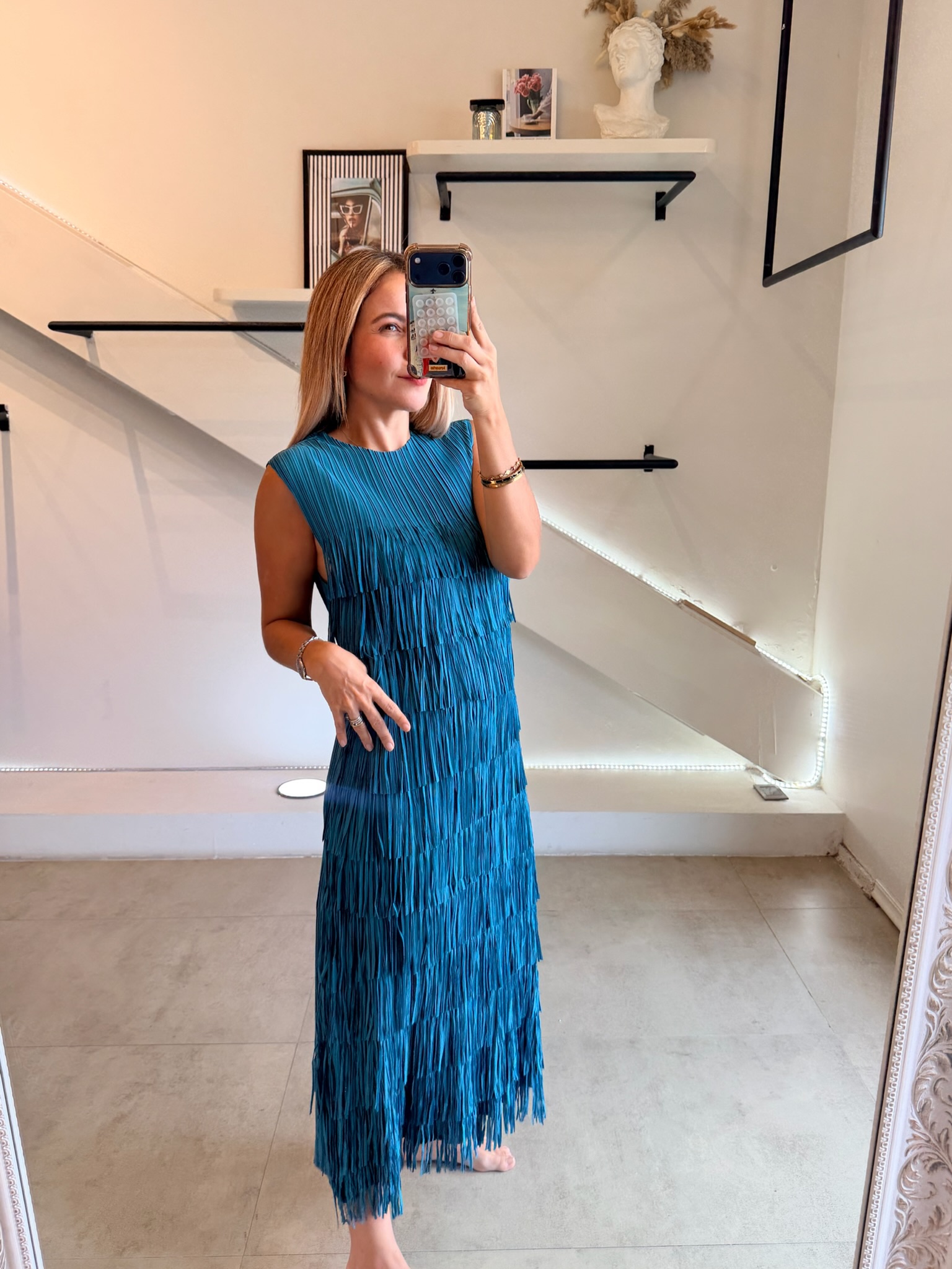 VESTIDO FLECOS TURQUESA - Imagen 3