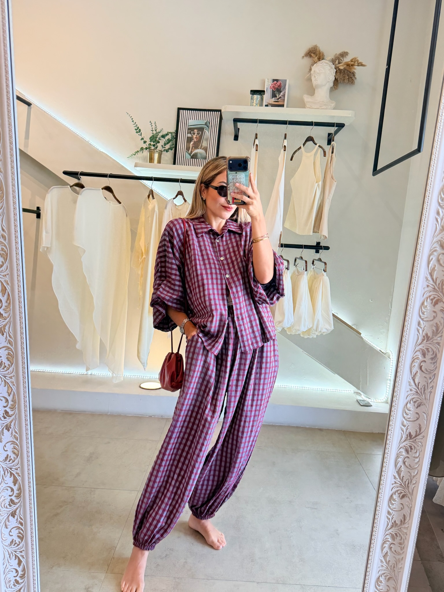 CONJUNTO PANTALON CUADROS BURGUNDY - Imagen 7