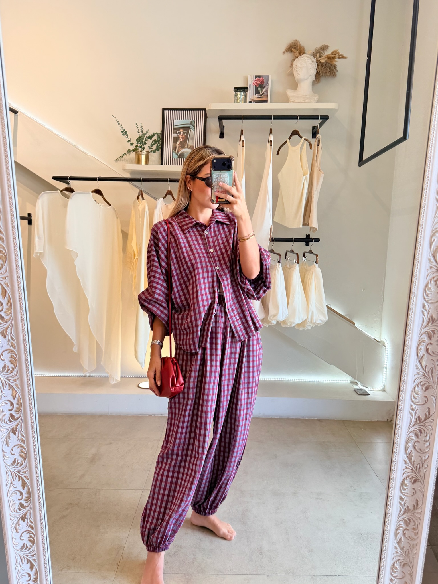 CONJUNTO PANTALON CUADROS BURGUNDY - Imagen 6