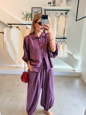 CONJUNTO PANTALON CUADROS BURGUNDY