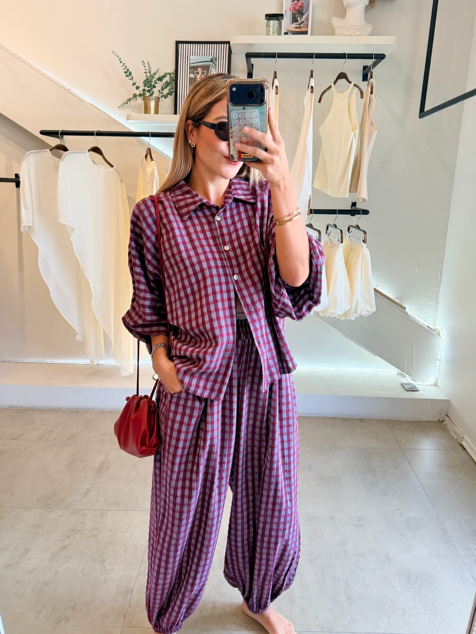 CONJUNTO PANTALON CUADROS BURGUNDY
