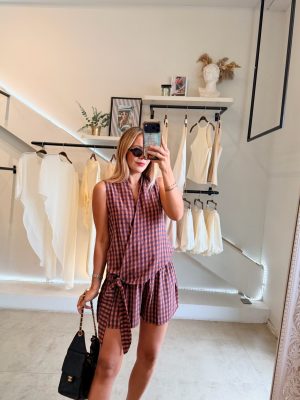 CONJUNTO SHORT CUADROS PINK