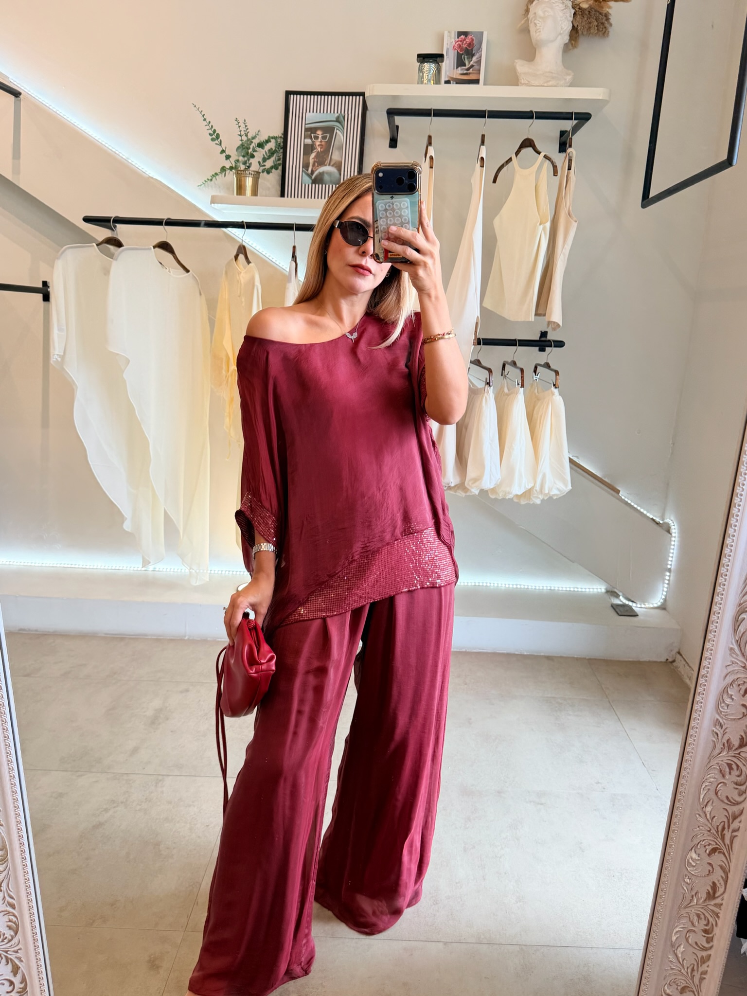CONJUNTO SEDA ITALIANA BURGUNDY - Imagen 7