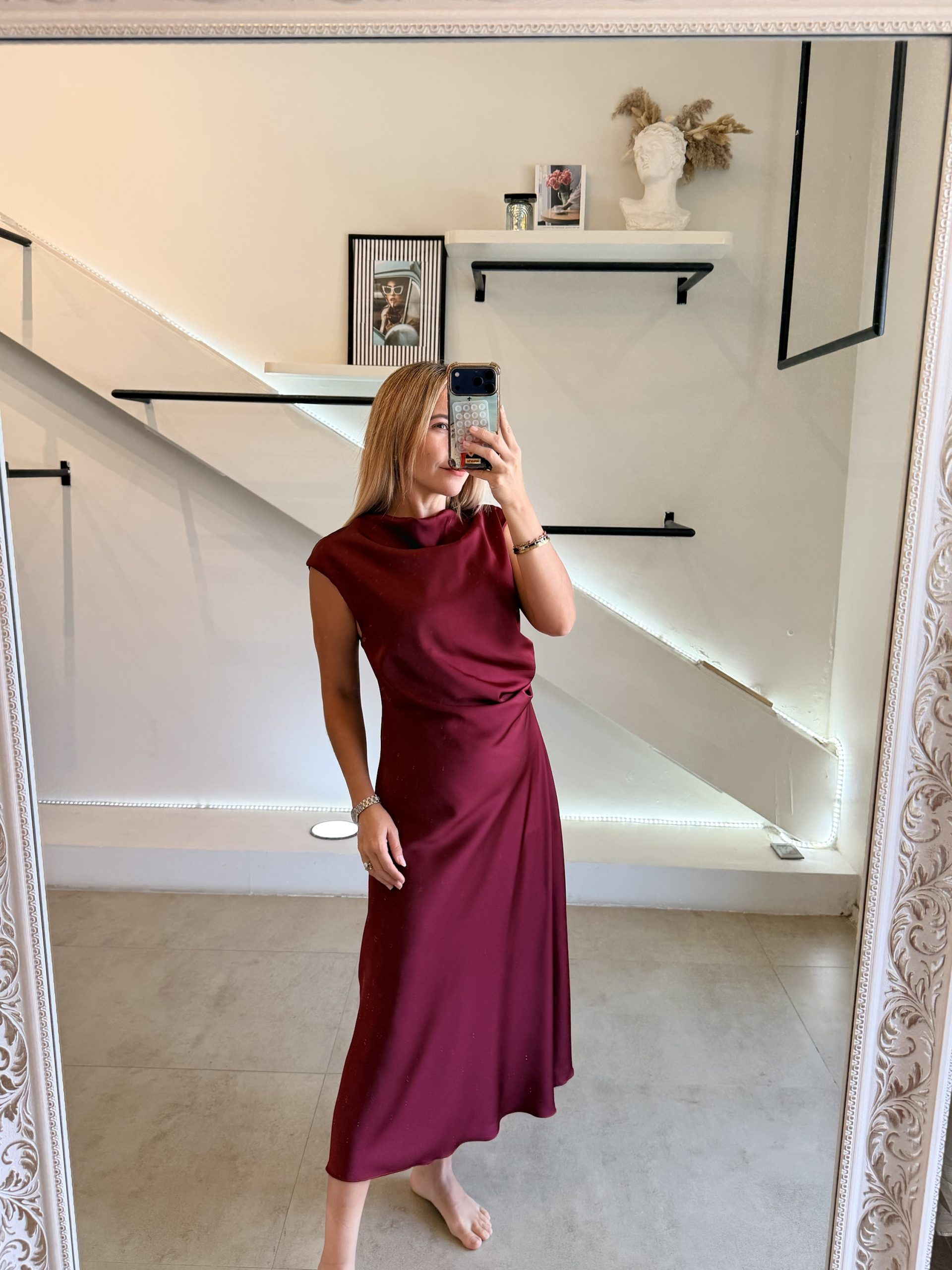 VESTIDO SATIN ITALIANO BURGUNDY - Imagen 2